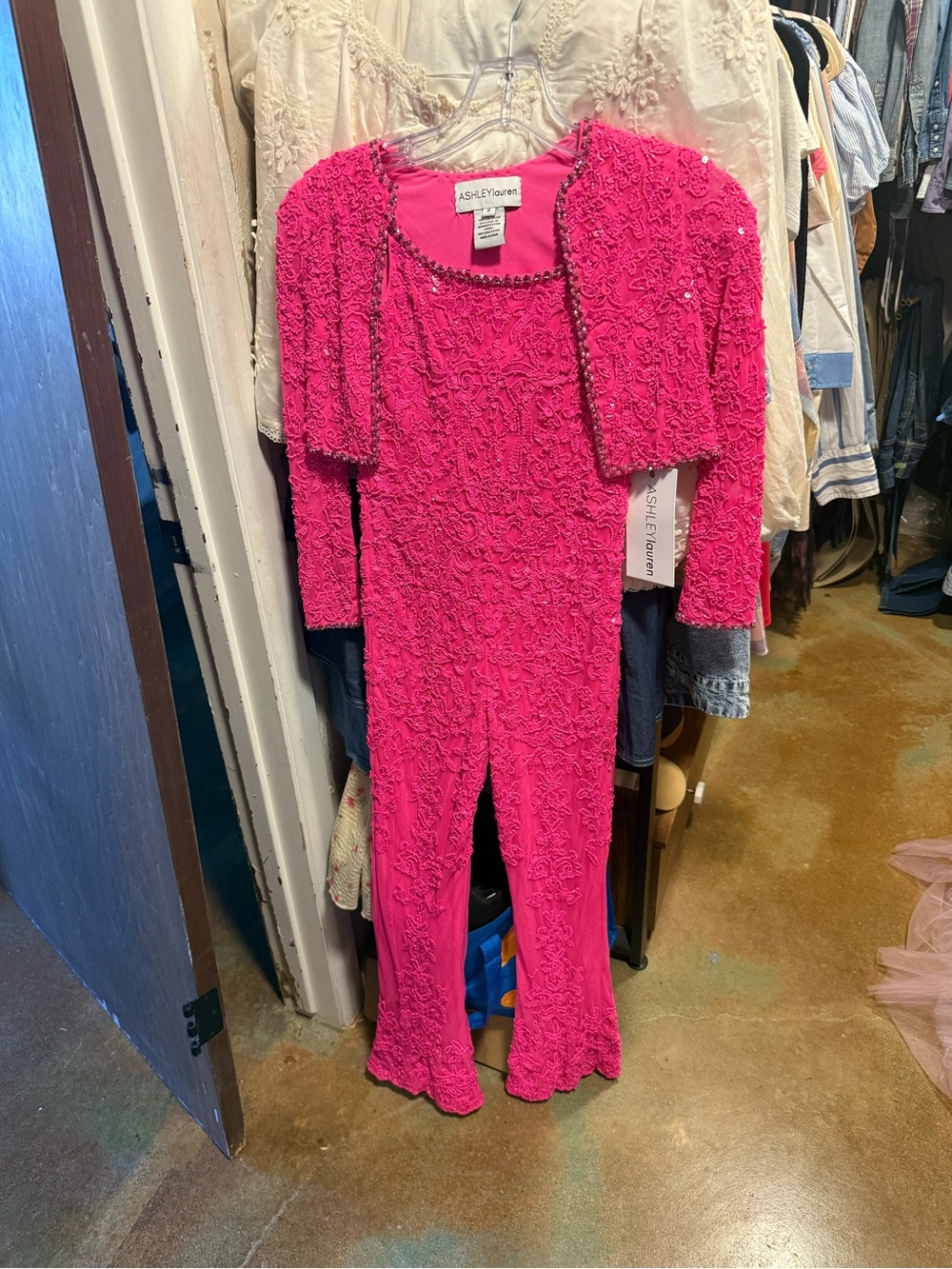 Ashley Lauren Kids Hot Pink Beaded Jumpsuit with Bolero — NWT